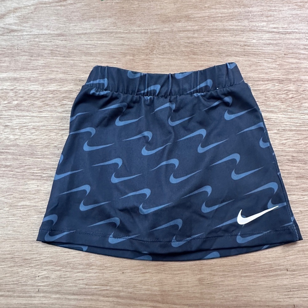 Nike Dri-FIT Toddler Girls 2T Skort Black Gray Swoosh Print Athletic